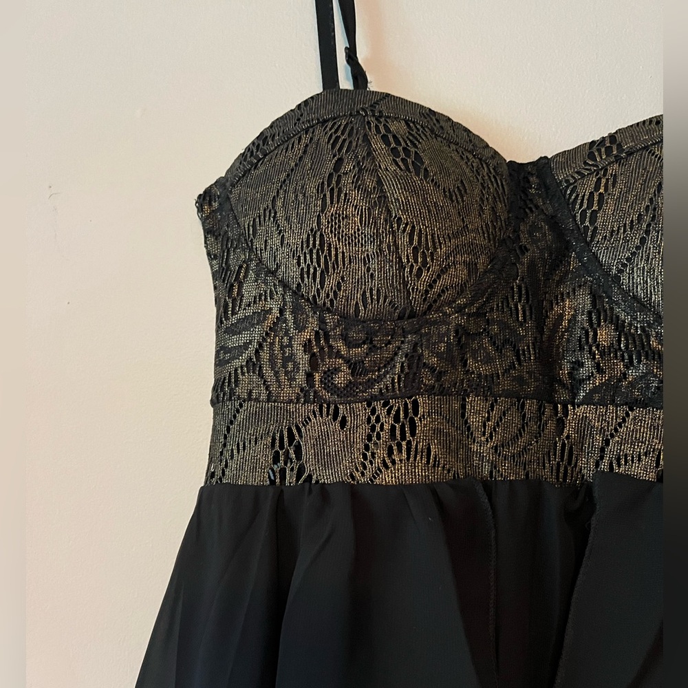 High Low Dress with Gold Fitted Bodice